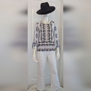 New Directions Navy and Cream Geometric Blouse PM Resort Ready